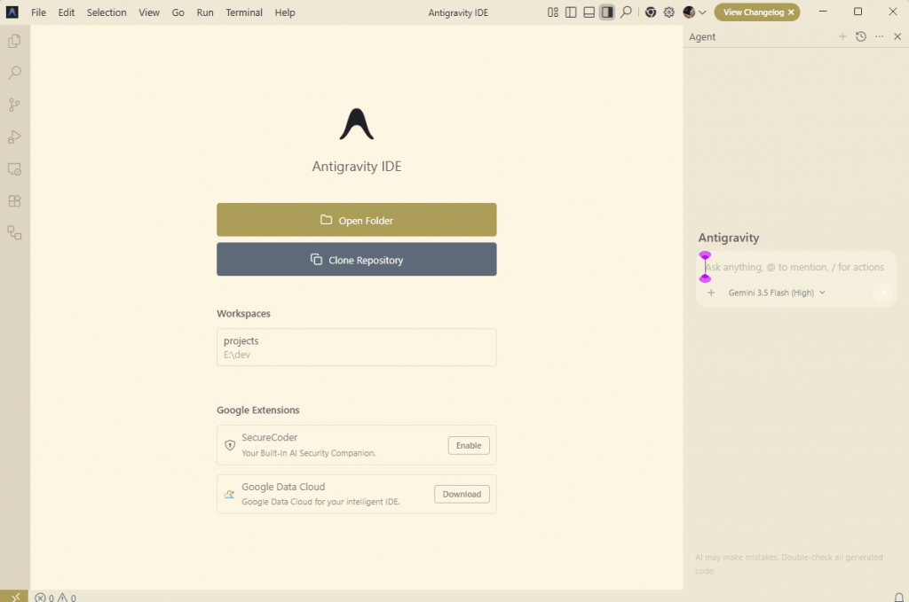 google antigravity ide 화면